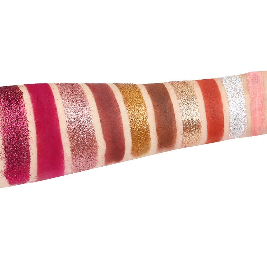 Our 10 shade Shimmer and Glitter eyeshadow palette comes in a white case with sleeve case and is sure to be a crowd pleaser! Highly pigmented, beautiful shades hand picked for their superior colors, waterproof and mixed with primer to ensure long lasting wear! With this fabulous mixture of shimmers and glitters, this eyeshadow palette will stun even the pickiest customers! Can be customized with your logo!
