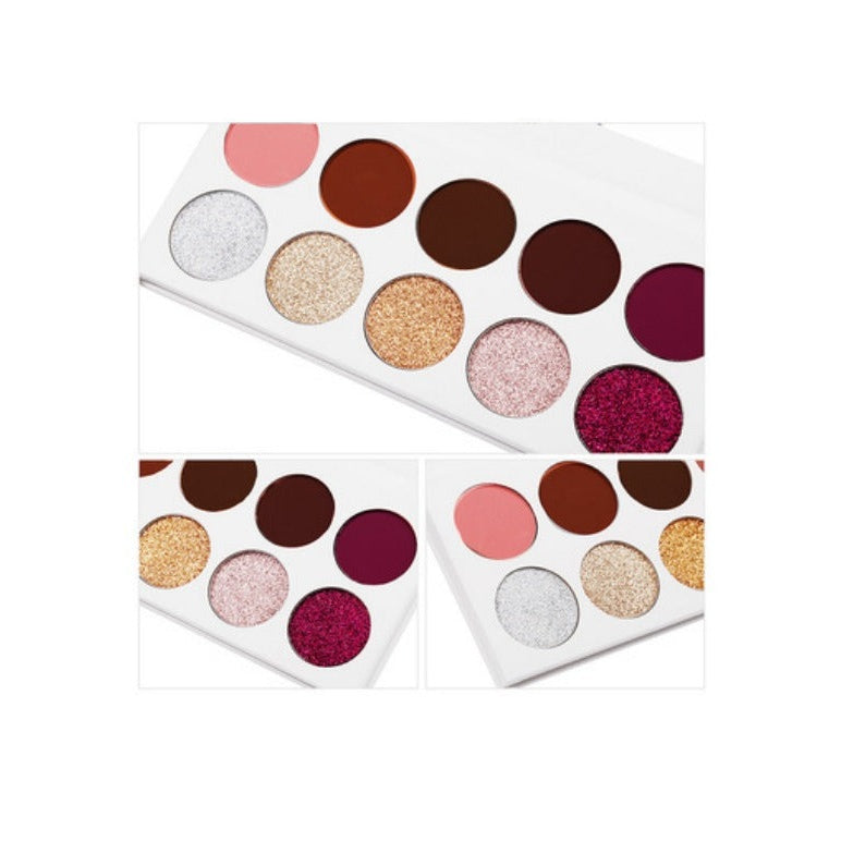 Our 10 shade Shimmer and Glitter eyeshadow palette comes in a white case with sleeve case and is sure to be a crowd pleaser! Highly pigmented, beautiful shades hand picked for their superior colors, waterproof and mixed with primer to ensure long lasting wear! With this fabulous mixture of shimmers and glitters, this eyeshadow palette will stun even the pickiest customers! Can be customized with your logo!