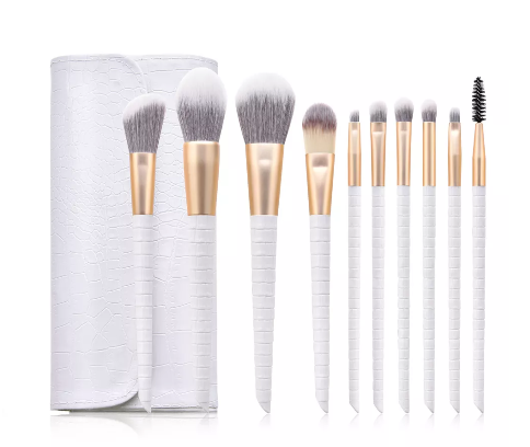 10 Piece Designer White Pro Brush Set w/Stylish Bag - MQO 12 pcs