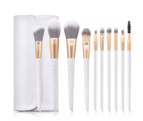 10 Piece Designer White Pro Brush Set w/Stylish Bag - MQO 25 pcs