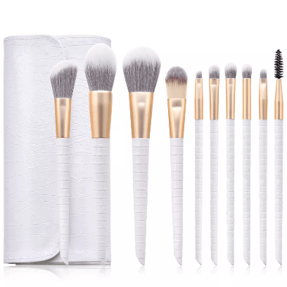 10 Piece Designer White Pro Brush Set w/Stylish Bag - MQO 25 pcs