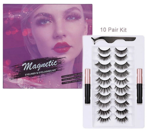 Silk Lash Kit - 10 Pair Magnetic Eyelashes and Eyeliner - MQO 12 pcs