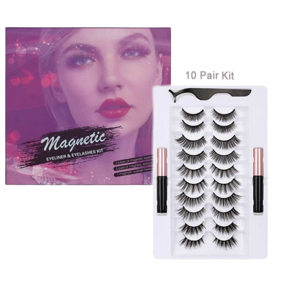 Silk Lash Kit - 10 Pair Magnetic Eyelashes and Eyeliner - MQO 50 pcs