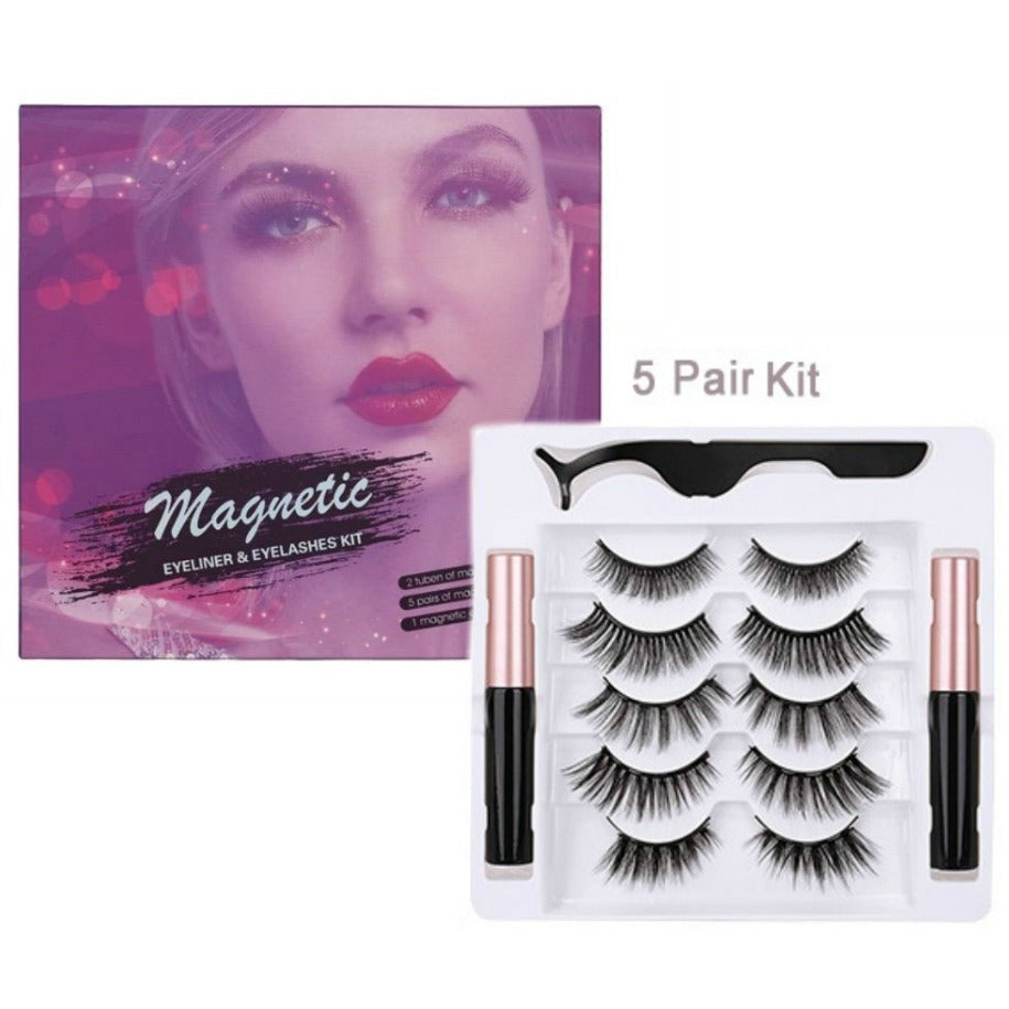 Silk Lash Kit - 5 Pair Magnetic Eyelashes and Eyeliner - MQO 12 pcs