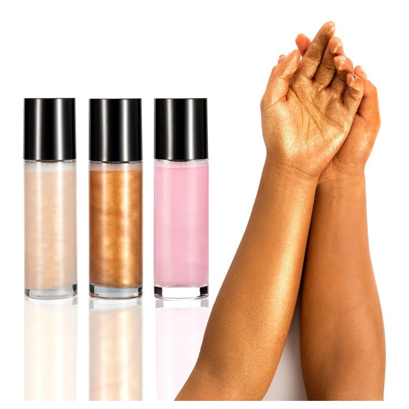 Ready? Set? GLOW!  Not sure what shade you want? Or what will sell best in your shop? Now you can try them all. 3 of each shade to test out.  Our Face and Body Shimmer Highlighting Spray is the perfect multi-purpose shimmer spray. A beautiful bronze gold liquid to prime, set and glow. A fine mist with reflective particles that will give you a glimmering dewy finish. Step into the spotlight this season, a legit all-day glow in just a couple of spritzes.     Testers can not be hot stamped. 