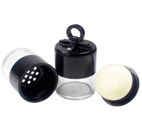 Empty Black Mini Powder Container with Puff - MQO 12 pcs