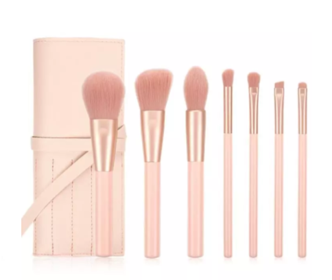 7 Piece Designer pink Pro Brush Set w/Stylish Bag - MQO 12 pcs