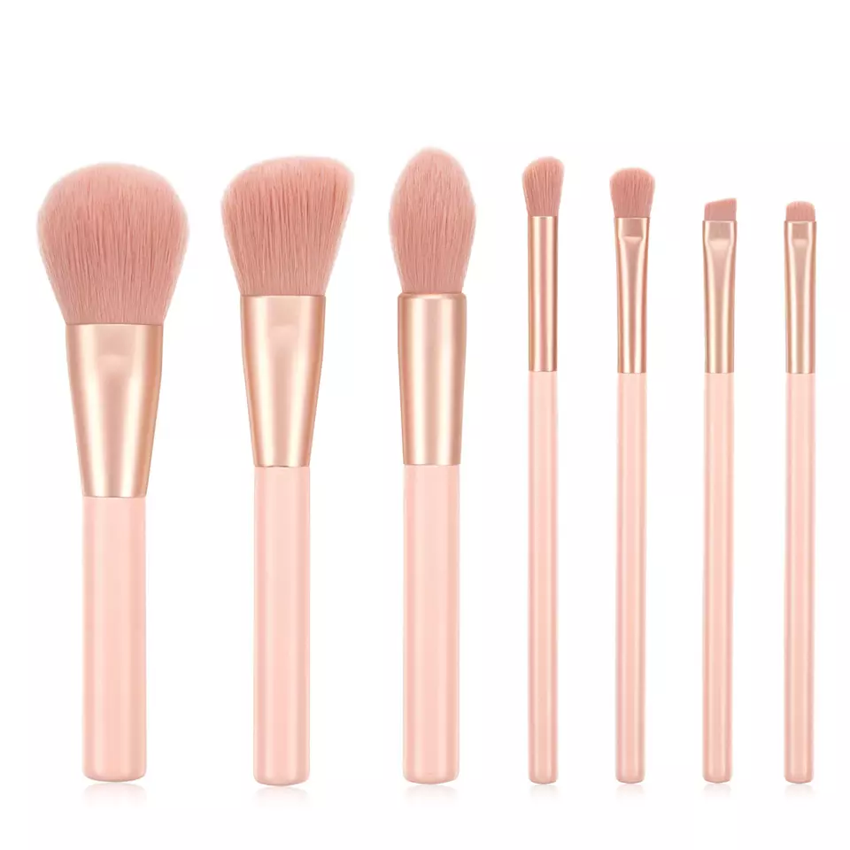 7 Piece Designer pink Pro Brush Set w/Stylish Bag - MQO 12 pcs