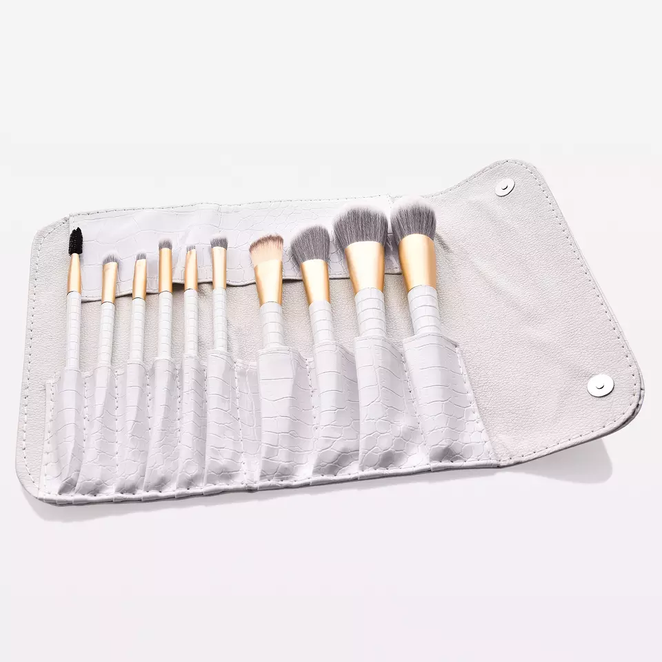 10 Piece Designer White Pro Brush Set w/Stylish Bag - MQO 12 pcs