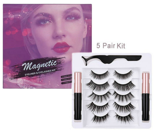 Silk Lash Kit - 5 Pair Magnetic Eyelashes and Eyeliner - MQO 50 pcs