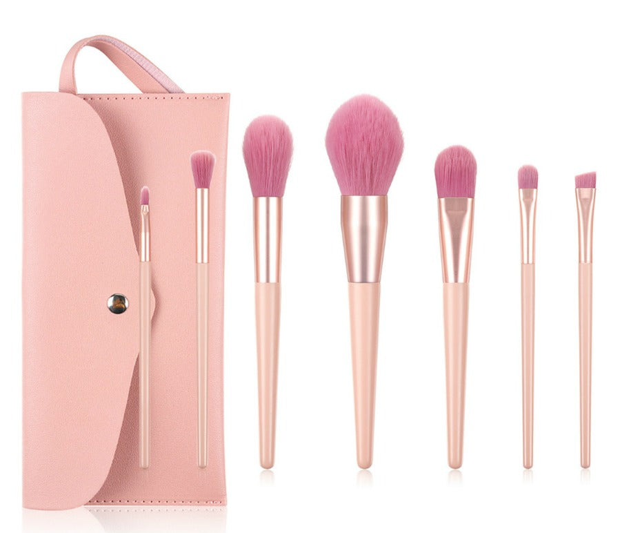 7 pc Pro Sleek Pink and Rose Gold Brush Set - MQO 25 pcs