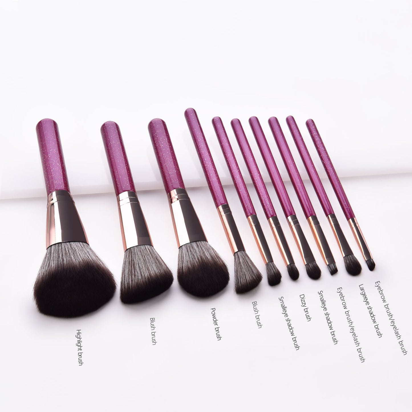 10 Piece Bling Purple Pro Sleek Brush Set - MQO 12 pcs