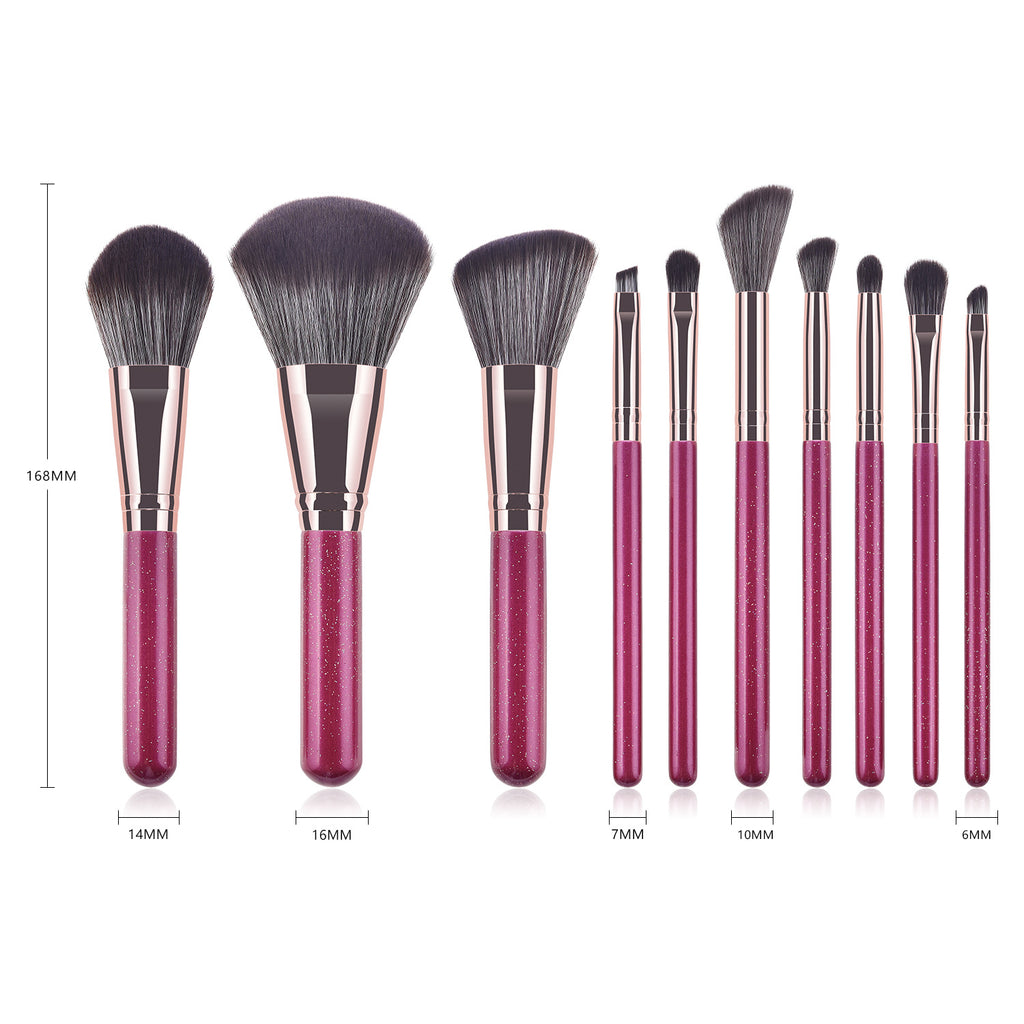 10 Piece Bling Purple Pro Sleek Brush Set - MQO 12 pcs