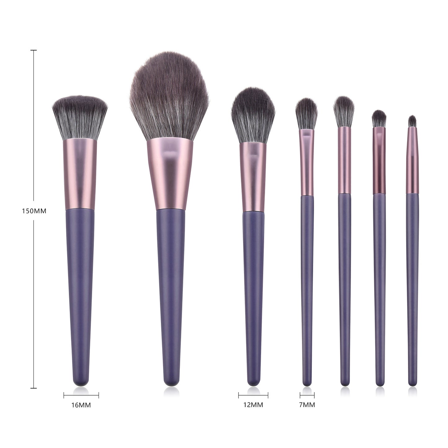 7 Piece Purple + Rose Gold Pro Sleek Brush Set - MQO 12 pcs