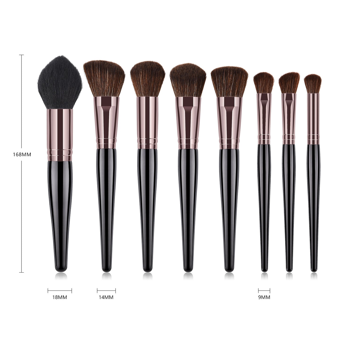 8 Piece Black + Rose Pro Sleek Brush Set - MQO 12 pcs