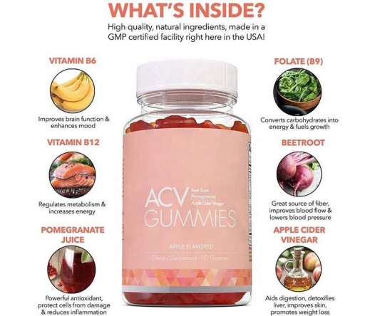 Apple Cider Vinegar + ACV Folic Acid Vitamin B6 & B12 Gummies - MQO 50pcs